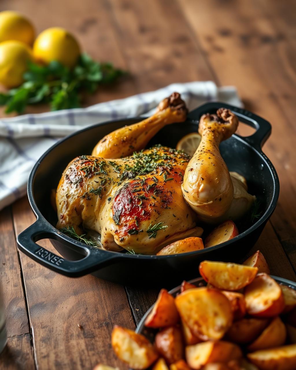 Cast-Iron Lemon Herb Roast Chicken